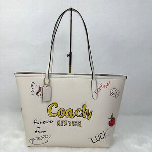 Coach City Tote Bag With Sketch Print Double Face Leather Chalk Multi NWT CAK18